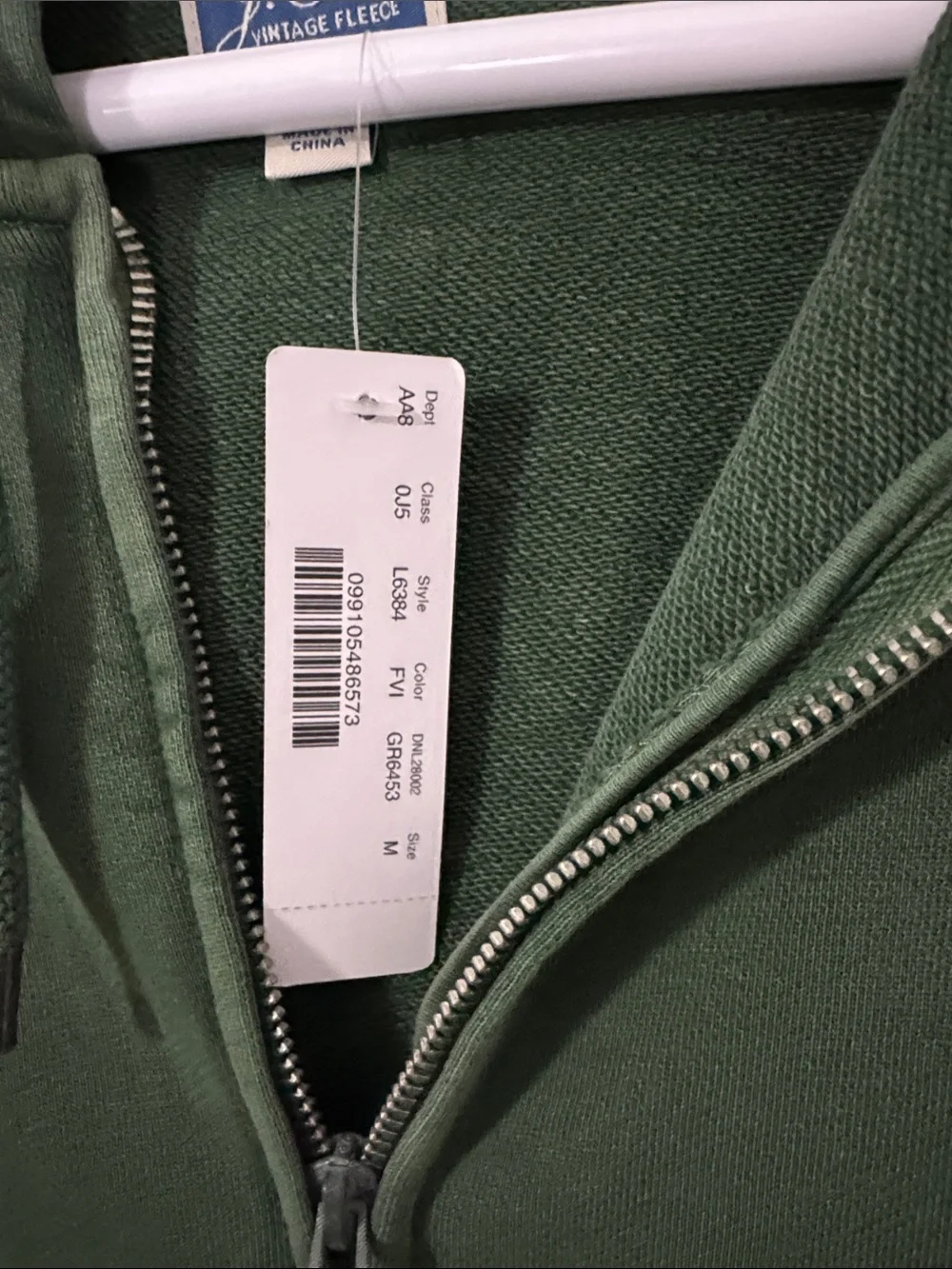 J. Crew Men's Medium Vintage Fleece Forest Green Full-Zip Hoodie NWT